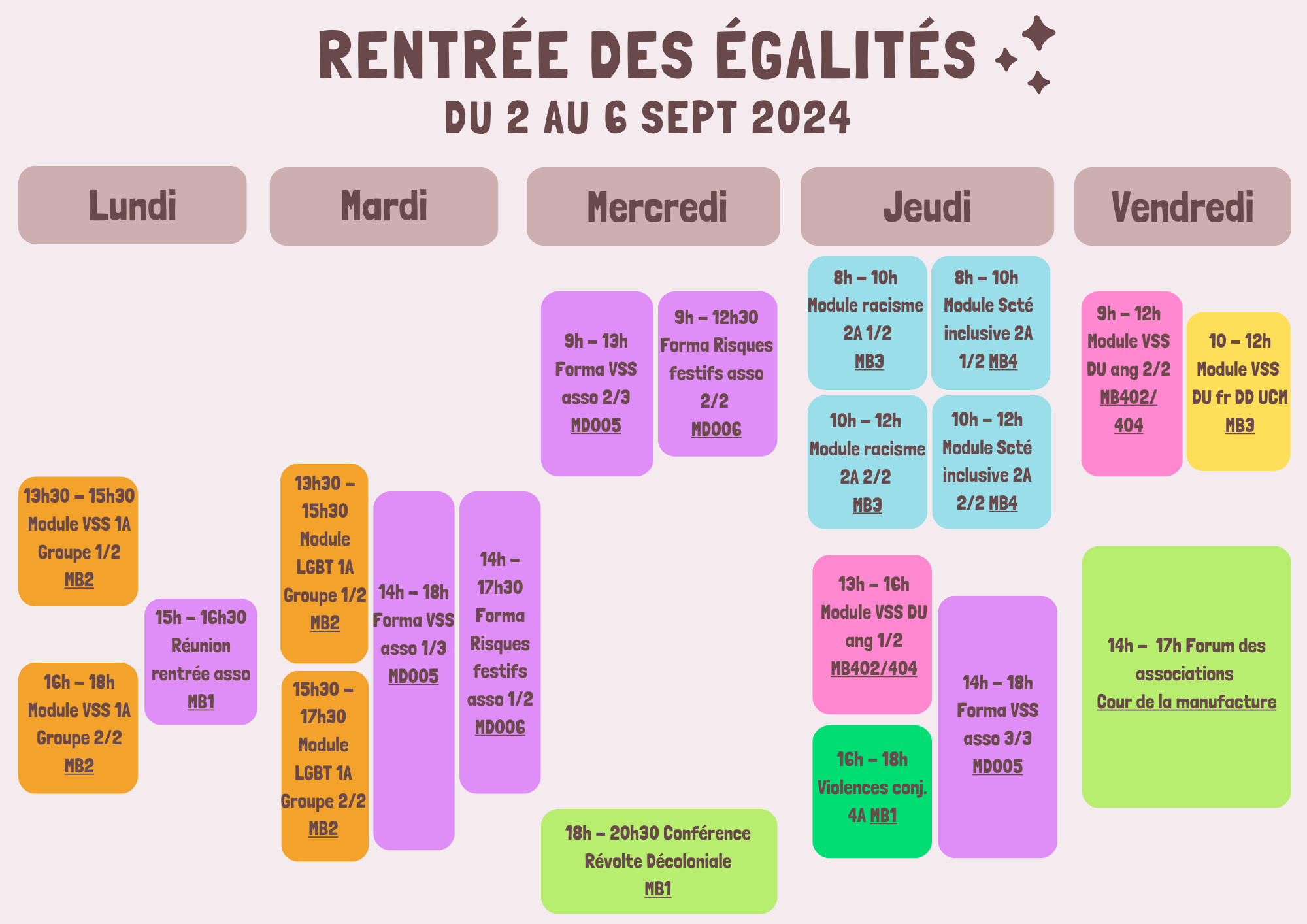 Planning interne rentrée des égalités